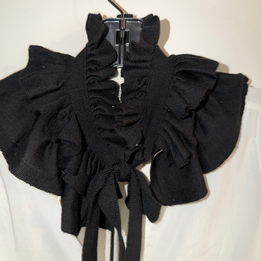 ZIMMERMANN 100% Merino Wool Black knit Ruffle Front collar tie sweater knit.$789